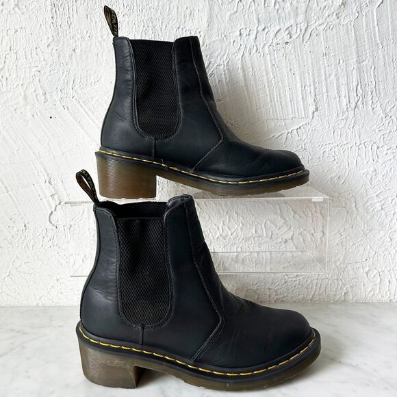 Dr. Martens Cadence Heeled Chelsea Boots Black Leather Slip-On - Women's Size 9 - Picture 1 of 8
